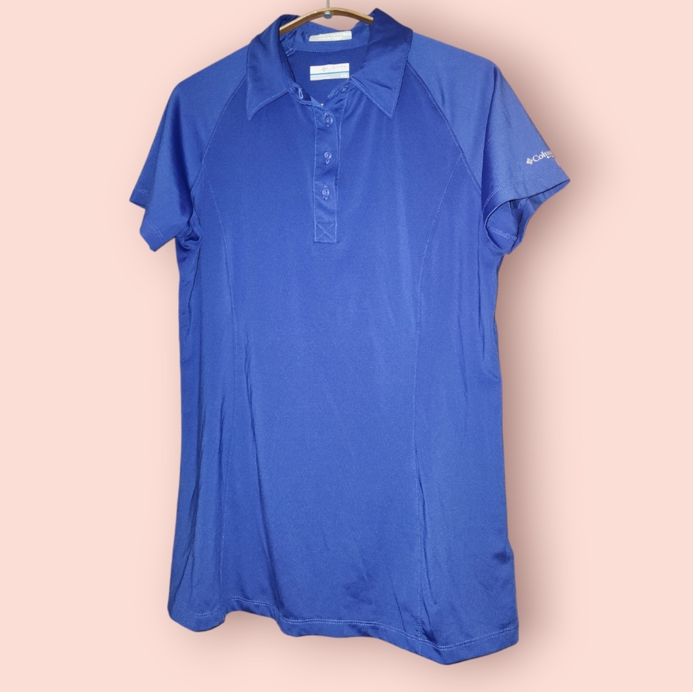 Columbia PFG Omni-Freeze Blue Short Sleeve Polo Shirt Outdoor Collared Hiking M